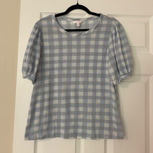 Lauren Conrad Short Sleeve Gingham Puff Sleeve Top Size M